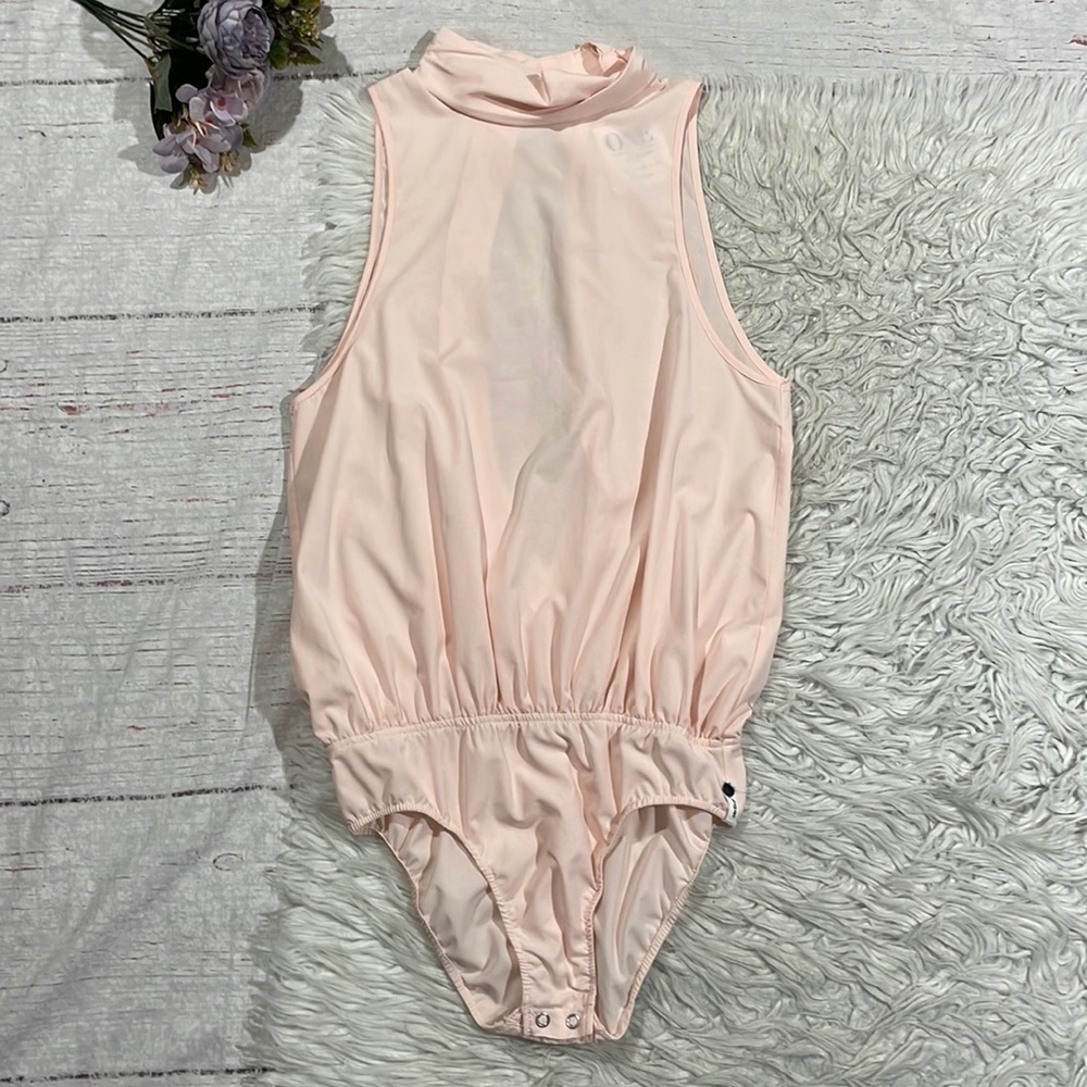 One Teaspoon Pale Pink Mockneck Satin Bodysuit